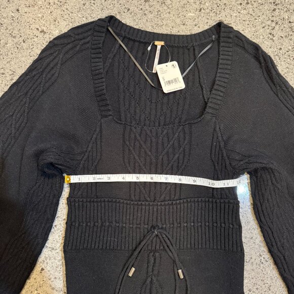 NWT Free People Emmaline Open Back Black Mini Cable Knit Sweater Dress Size S - Picture 8 of 13